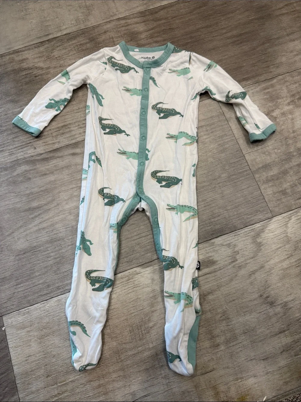 Kyte BABY White Footed One-Piece with Crocodile Print